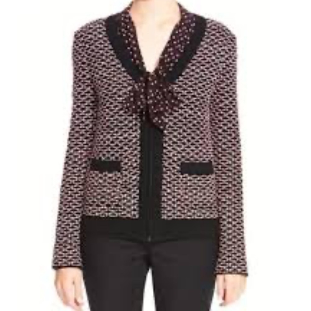 St. John textured Knit jacket, black/red, Size M E26